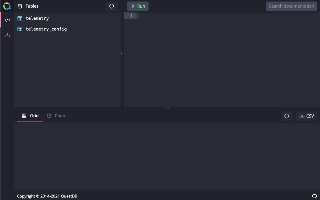 The QuestDB Web Console running on a VM instance on Google Cloud Platform